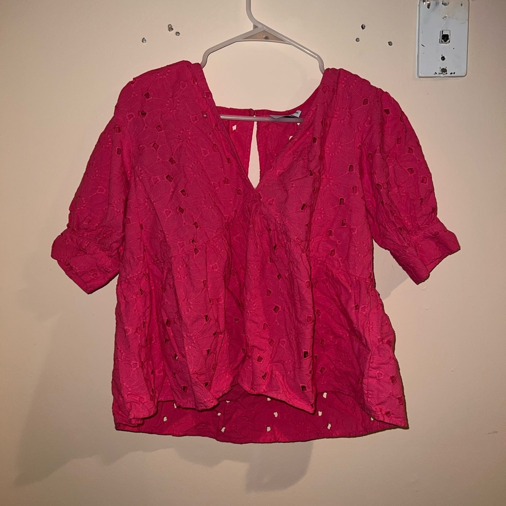 Women's Pink Eyelet Top
